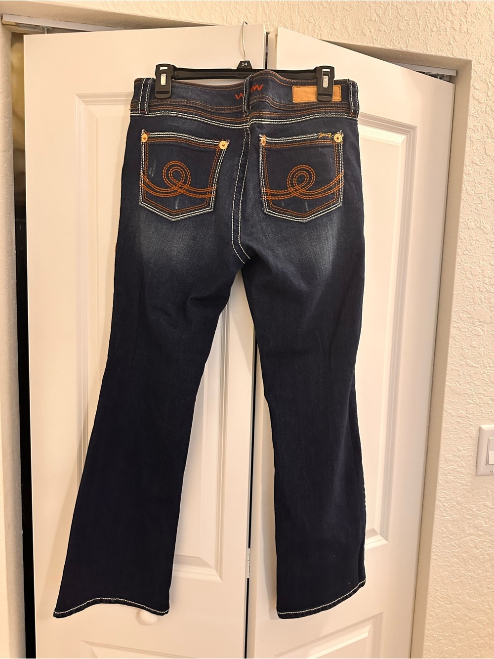 Seven7 Dark Blue Flare Jeans with Orange Stitching